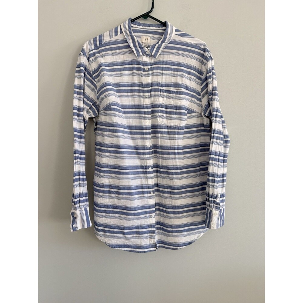 A New Day Button Up Blue White Stripe Shirt Womens XXL Beach